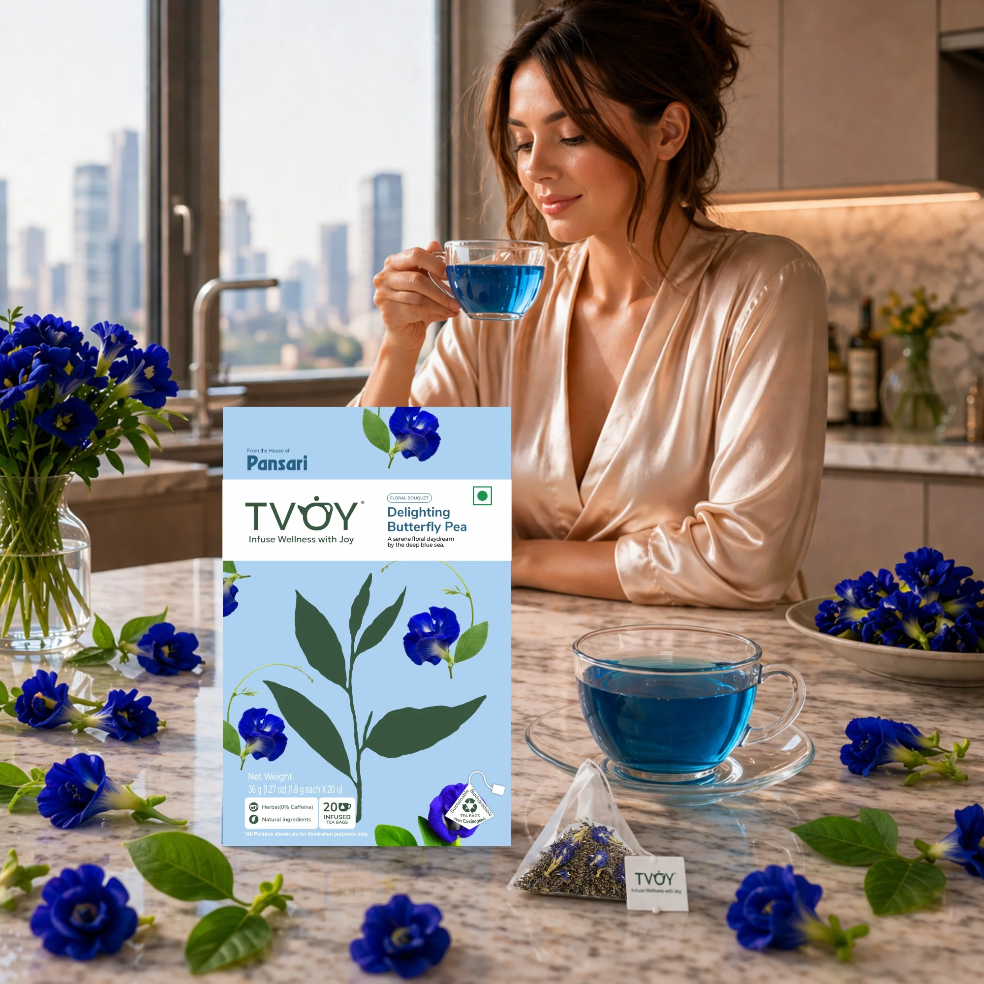 TVOY Butterfly Pea Flower Tea 20 Pyramid Tea Bags | Blue Tea 9 Tvoy Butterfly pea