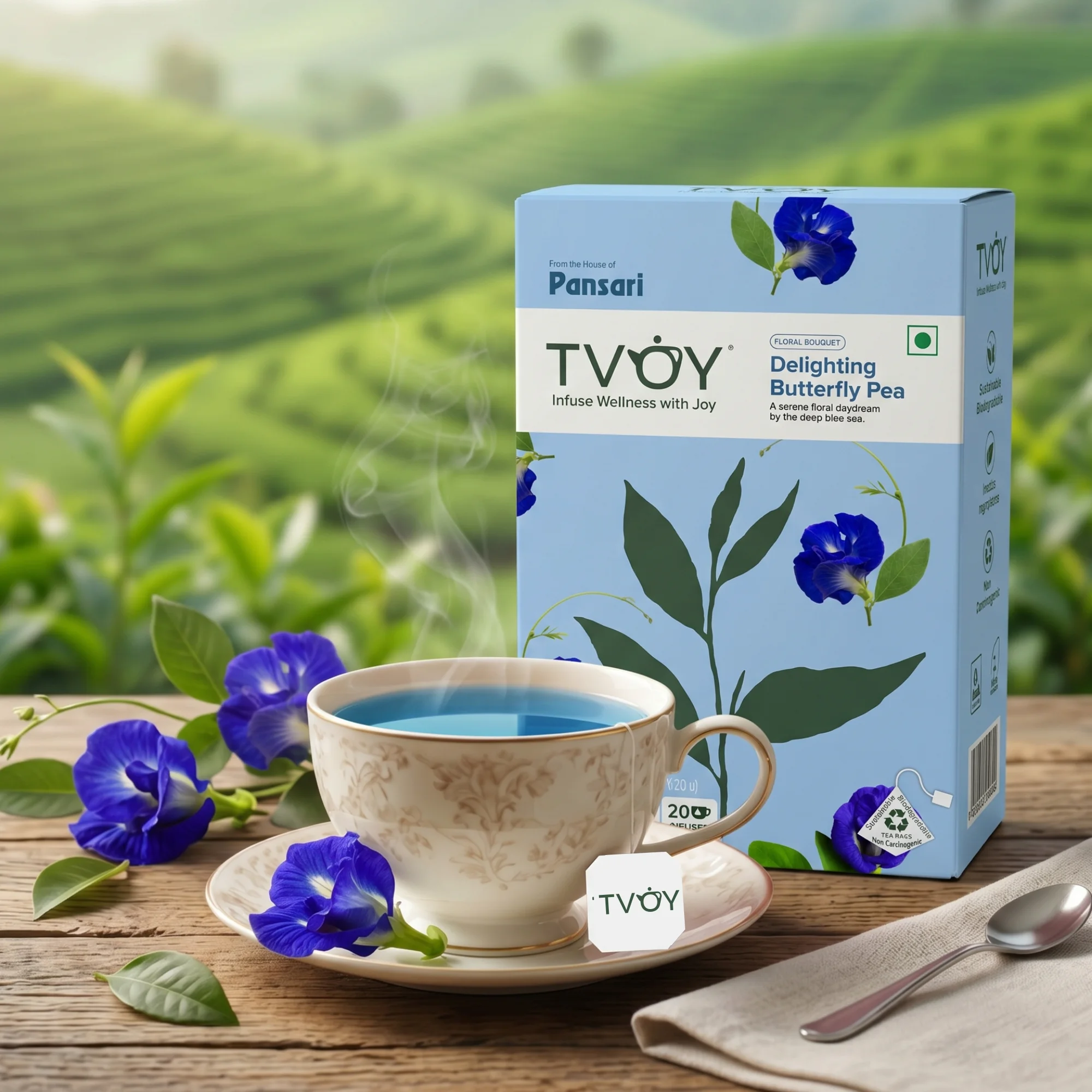 TVOY Butterfly Pea Flower Tea 20 Pyramid Tea Bags | Blue Tea 7 Tvoy Butterfly pea