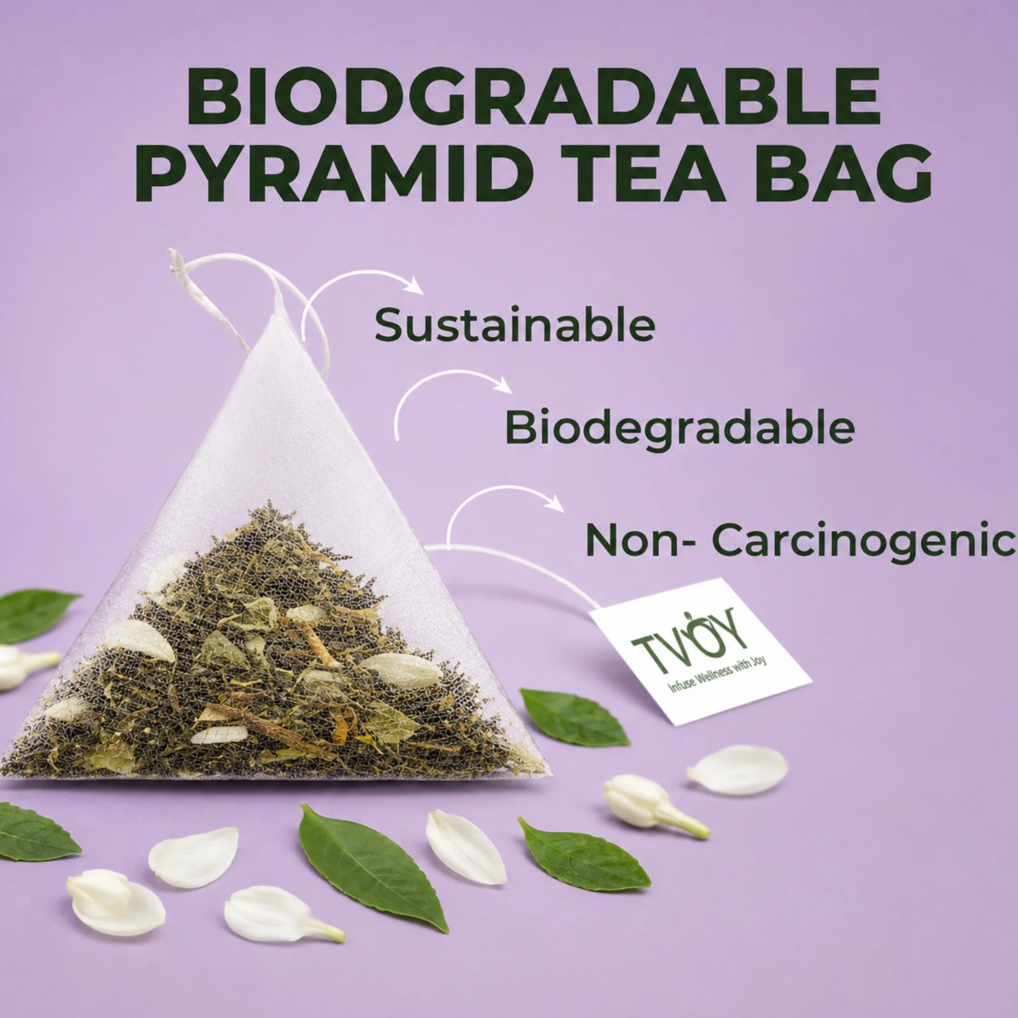 TVOY Jasmine Tea Bags 20 Pyramid Tea Bags | Jasmine Green Tea 8 Tvoy Jasmine Tea