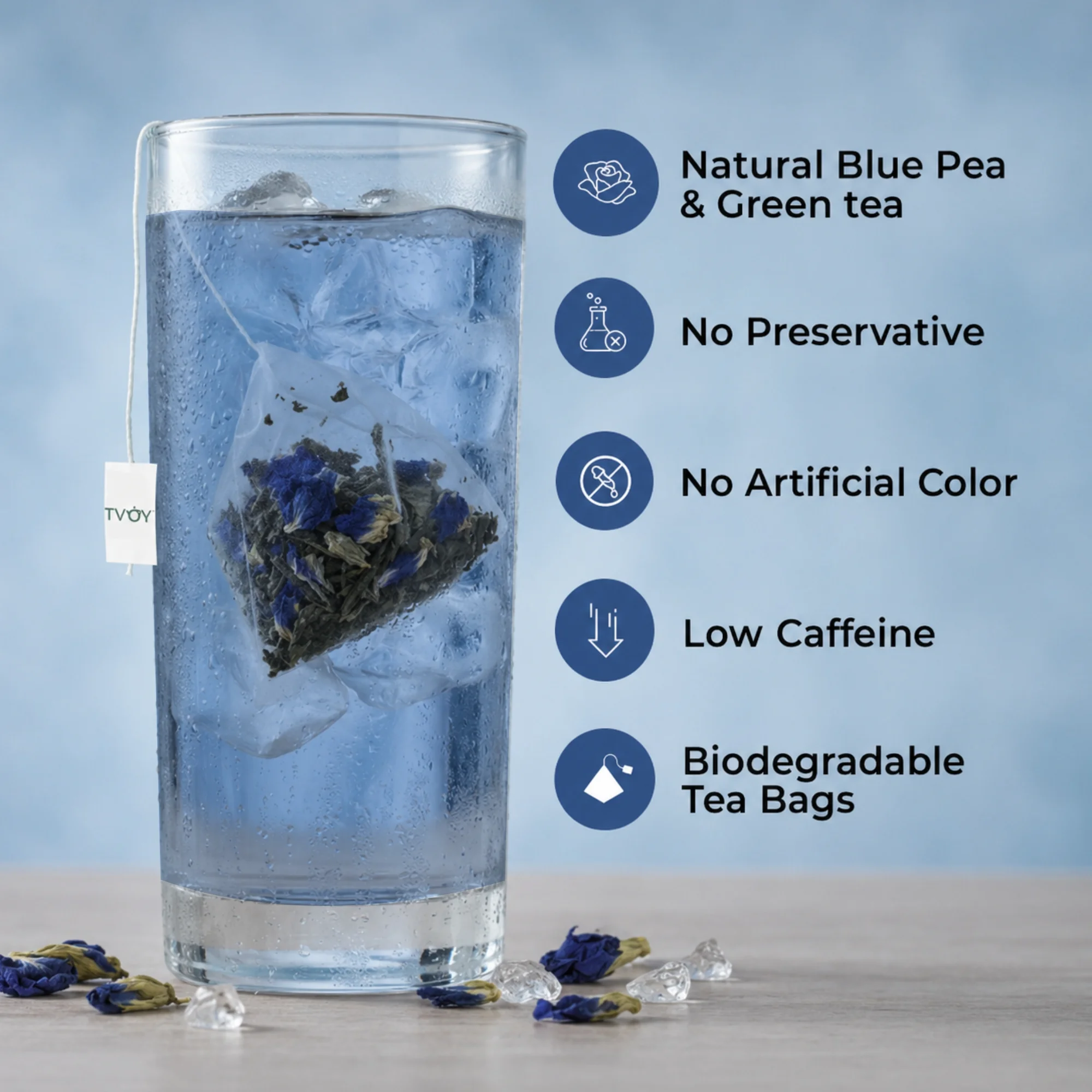 TVOY Butterfly Pea Flower Tea 20 Pyramid Tea Bags | Blue Tea 8 Tvoy Butterfly pea
