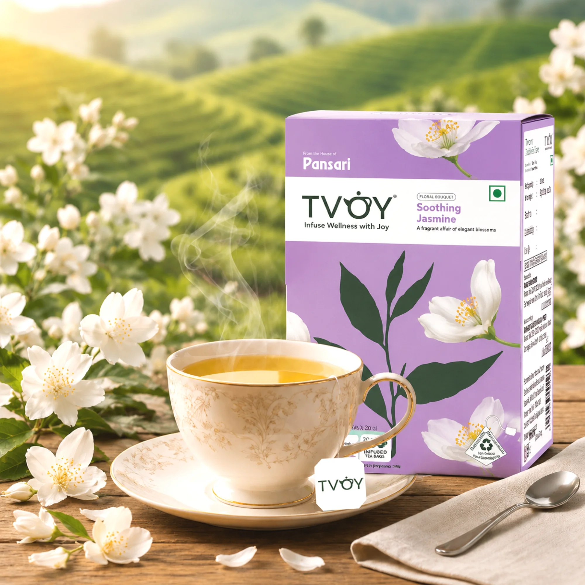 TVOY Jasmine Tea Bags 20 Pyramid Tea Bags | Jasmine Green Tea 9 Tvoy Jasmine Tea