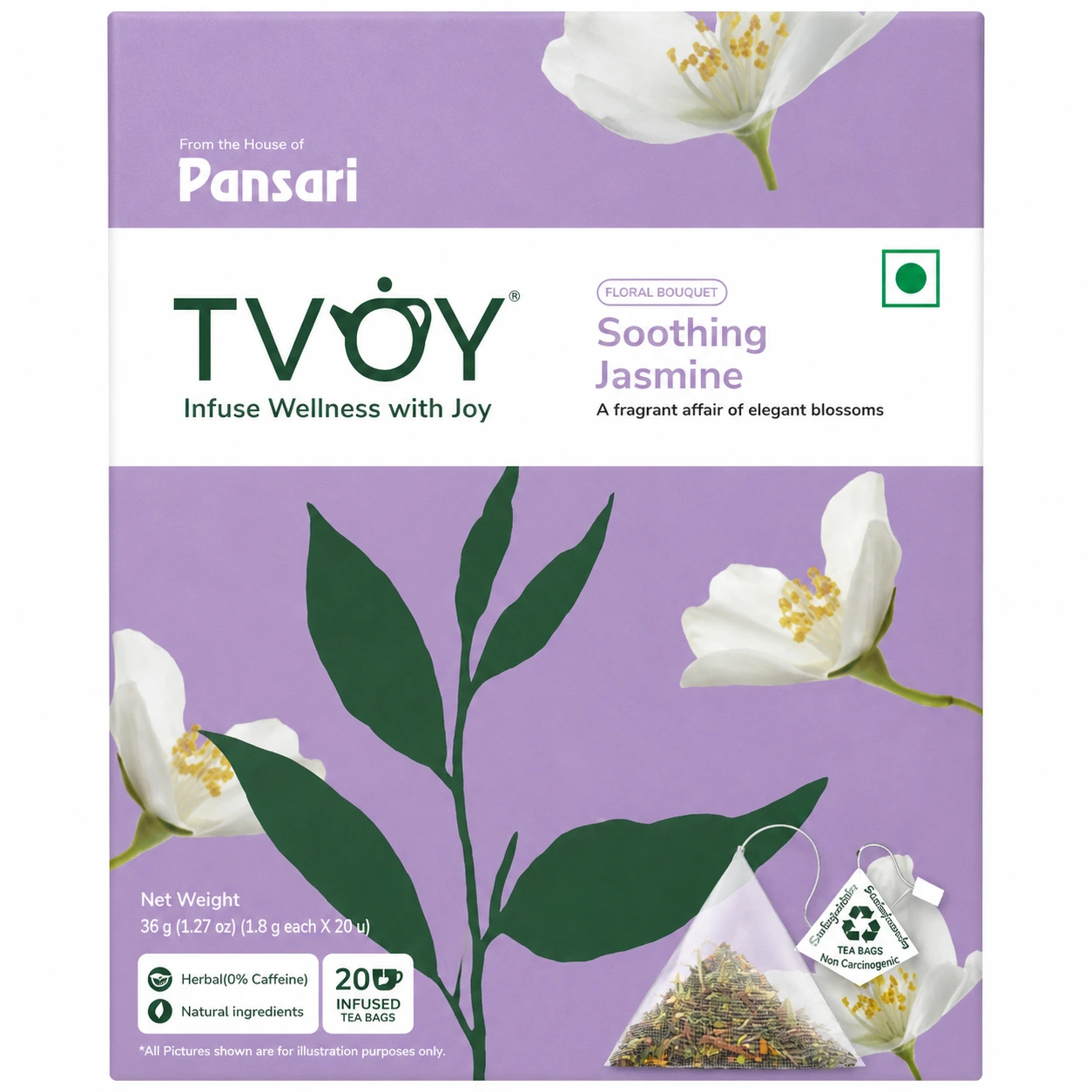 TVOY Jasmine Tea Bags 20 Pyramid Tea Bags | Jasmine Green Tea 1 tvoy jasmine tea