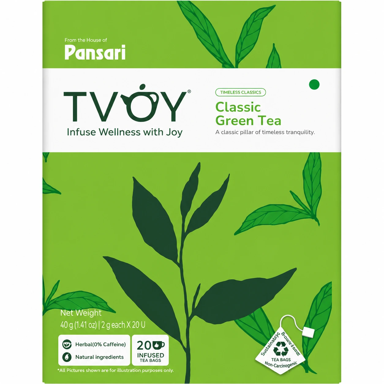 TVOY Classic Green Tea Bags 20 Pyramid Tea Bags | Pure Green Tea 1 tvoy classic green tea
