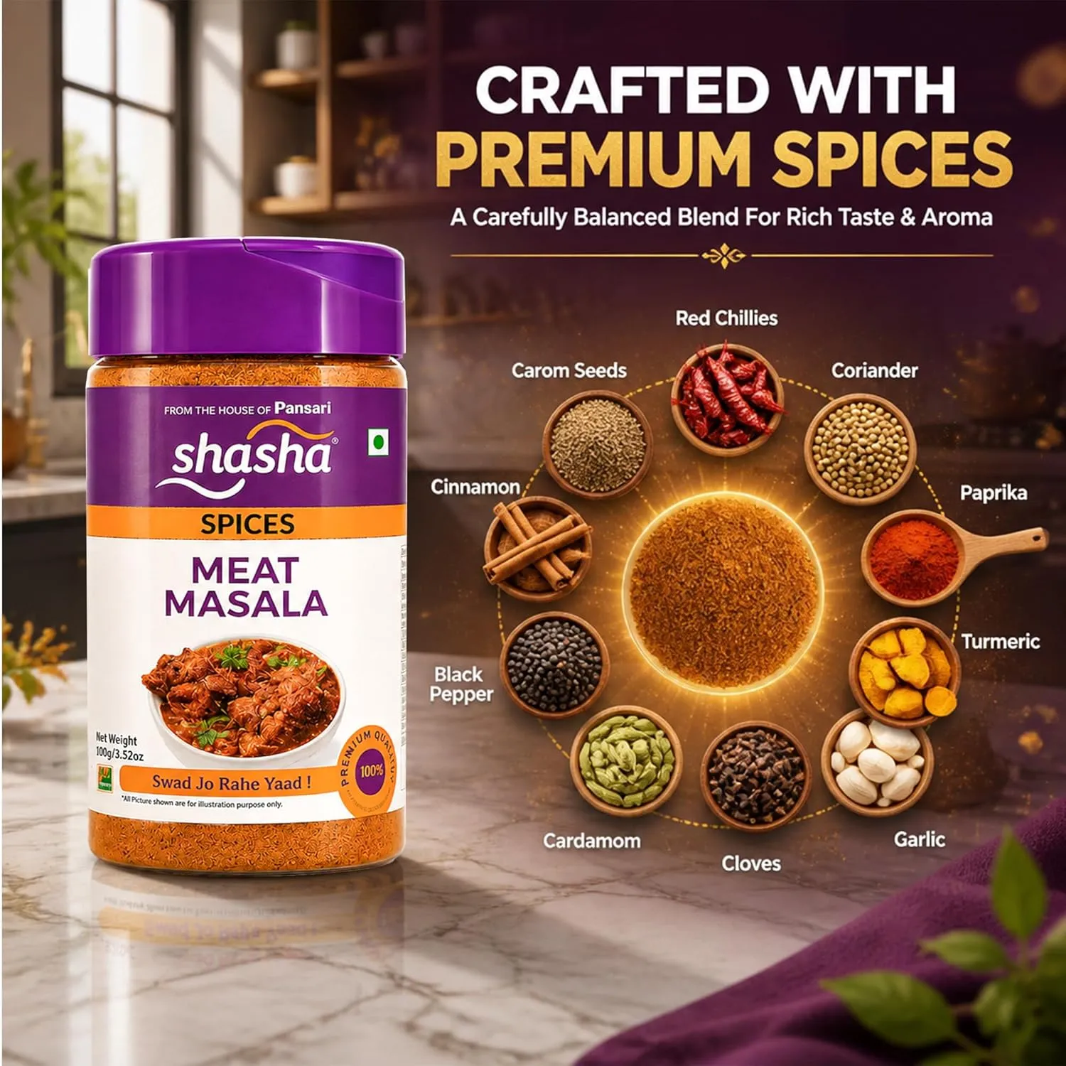 Shasha Meat Masala Powder 100g | Authentic Indian Spice 3 Shasha Meat Masala Powder 100g | Authentic Indian Spice - Image 3