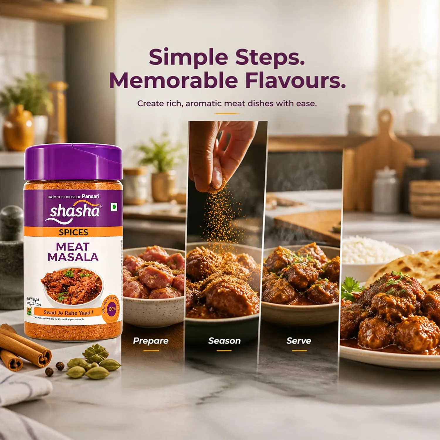 Shasha Meat Masala Powder 100g | Authentic Indian Spice 2 Shasha Meat Masala Powder 100g | Authentic Indian Spice - Image 2