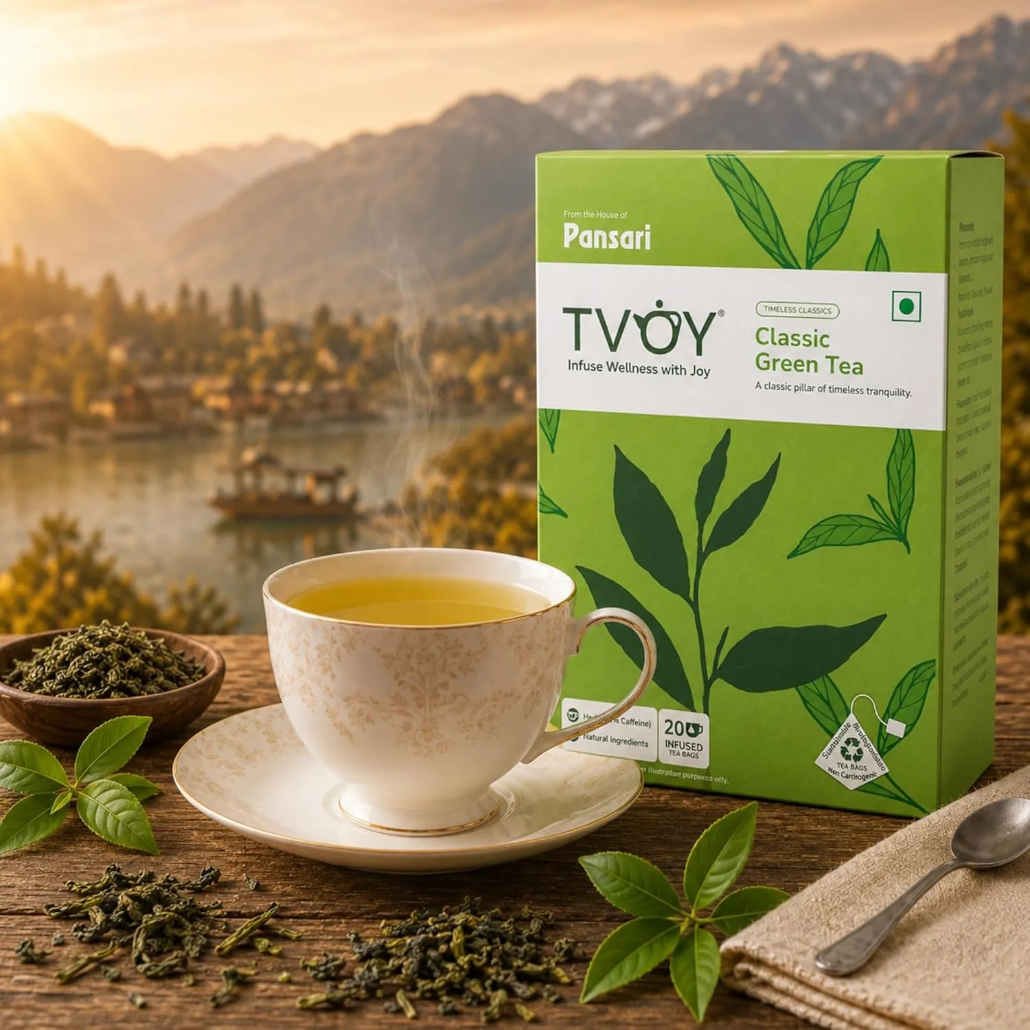 TVOY Classic Green Tea Bags 20 Pyramid Tea Bags | Pure Green Tea 2 TVOY Classic Green Tea Bags 20 Pyramid Tea Bags | Pure Green Tea - Image 2