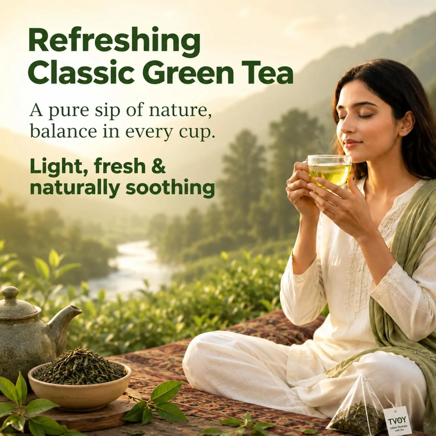 TVOY Classic Green Tea Bags 20 Pyramid Tea Bags | Pure Green Tea 6 TVOY Classic Green Tea Bags 20 Pyramid Tea Bags | Pure Green Tea - Image 6