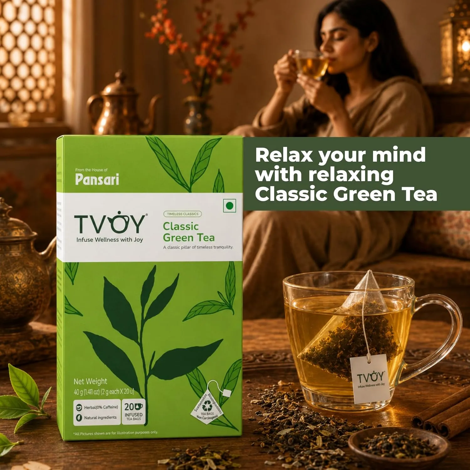 TVOY Classic Green Tea Bags 20 Pyramid Tea Bags | Pure Green Tea 4 TVOY Classic Green Tea Bags 20 Pyramid Tea Bags | Pure Green Tea - Image 4
