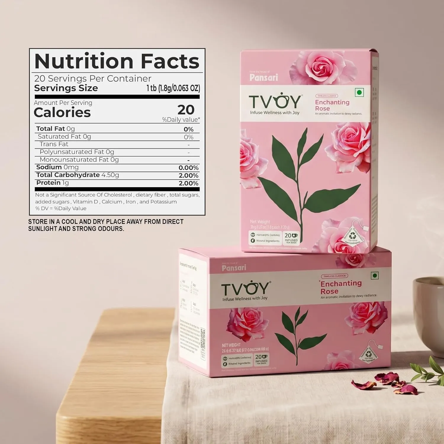 Tvoy Rose Green Tea Bags 20 Pyramid Tea Bags | Rose Tea 4 Tvoy Rose Green Tea Bags 20 Pyramid Tea Bags | Rose Tea - Image 4