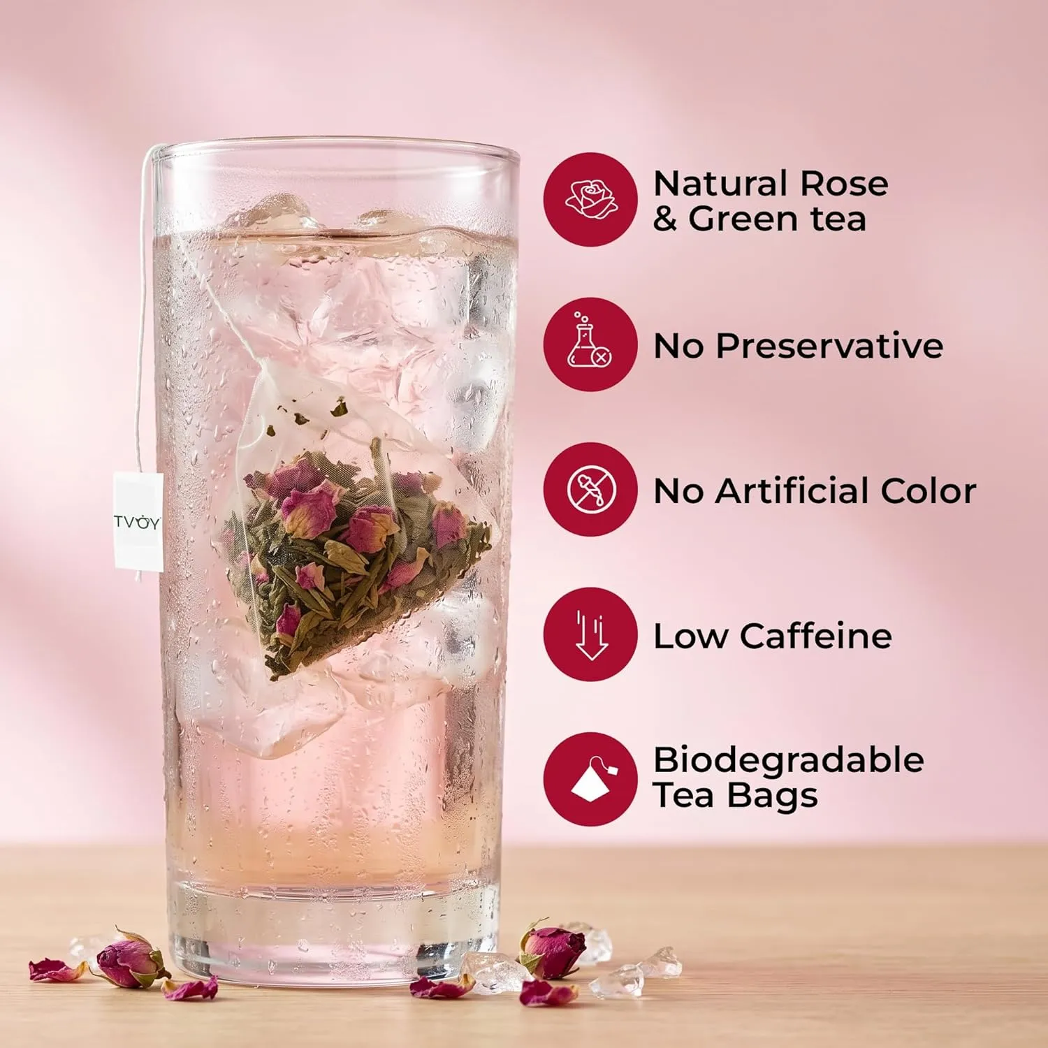 Tvoy Rose Green Tea Bags 20 Pyramid Tea Bags | Rose Tea 6 Tvoy Rose Green Tea Bags 20 Pyramid Tea Bags | Rose Tea - Image 6