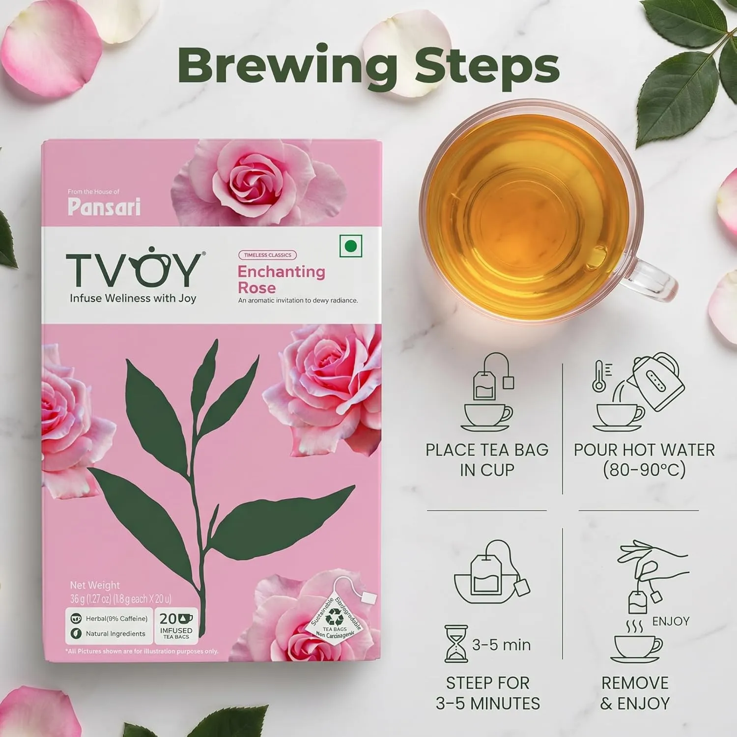 Tvoy Rose Green Tea Bags 20 Pyramid Tea Bags | Rose Tea 5 Tvoy Rose Green Tea Bags 20 Pyramid Tea Bags | Rose Tea - Image 5