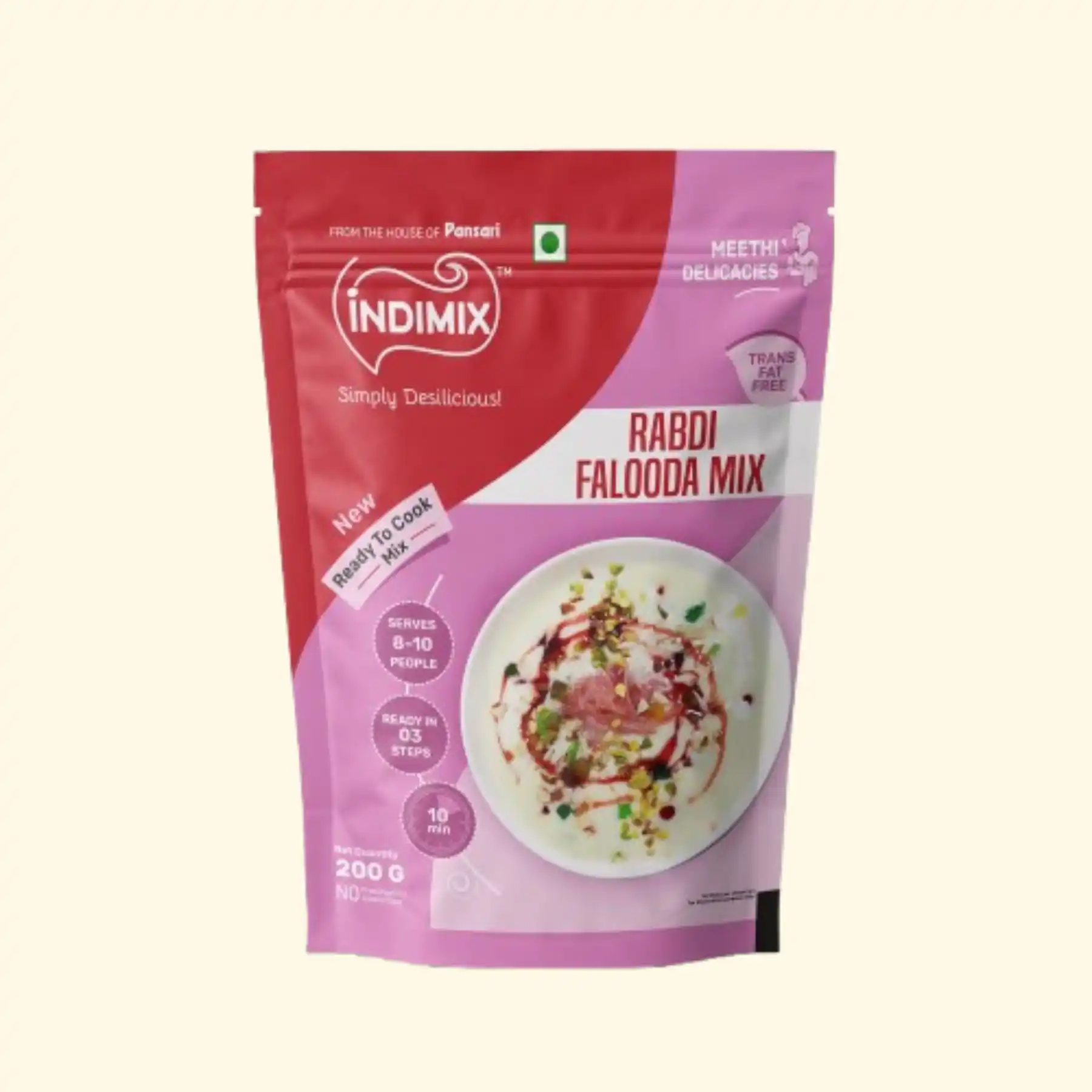 Pansari Rabadi Falooda Mix — layered rose basil seed dessert drink instant mix