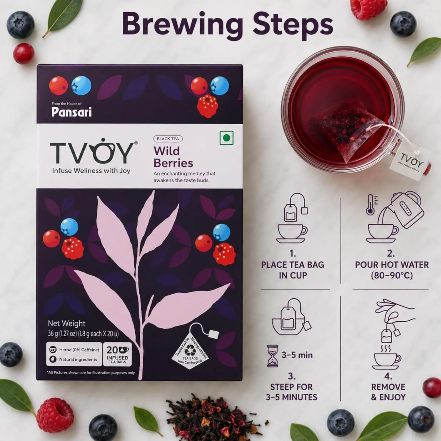 TVOY Wild Berry Tea Bags 20 Pyramid Tea Bags | Fruit Tea 3 TVOY Wild Berry Tea Bags 20 Pyramid Tea Bags | Fruit Tea - Image 3