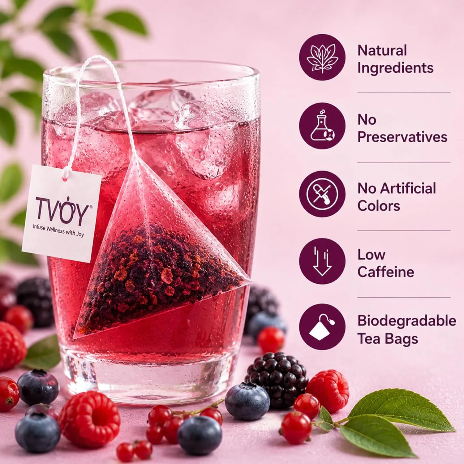 TVOY Wild Berry Tea Bags 20 Pyramid Tea Bags | Fruit Tea 5 TVOY Wild Berry Tea Bags 20 Pyramid Tea Bags | Fruit Tea - Image 5