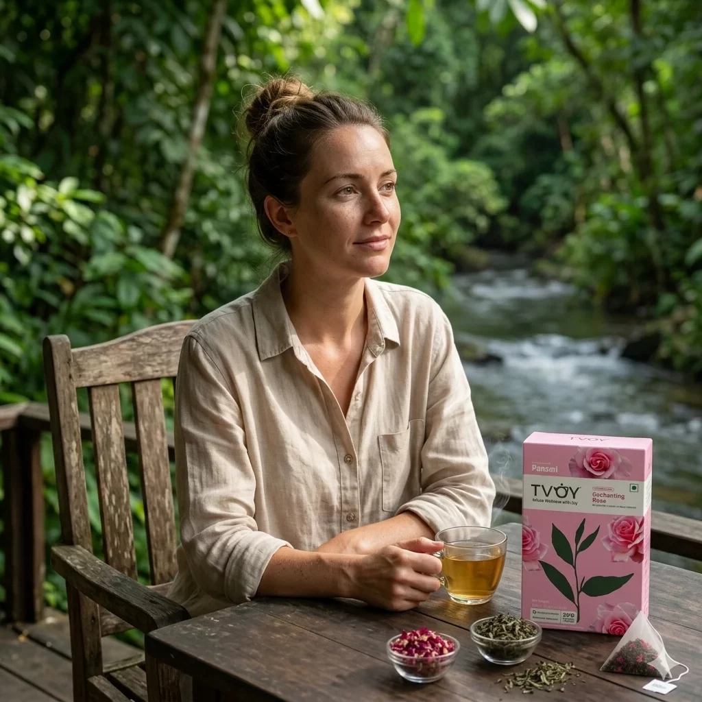drinking rose tea