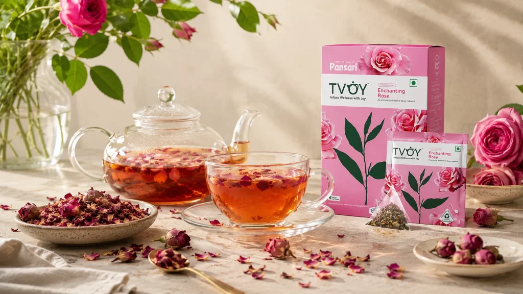 drinking rose tea