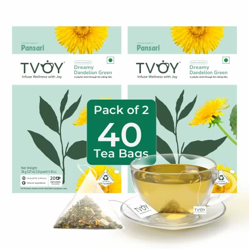 TVOY Dandelion Green Tea Bags 40 Pyramid Tea Bags | Dandelion Tea